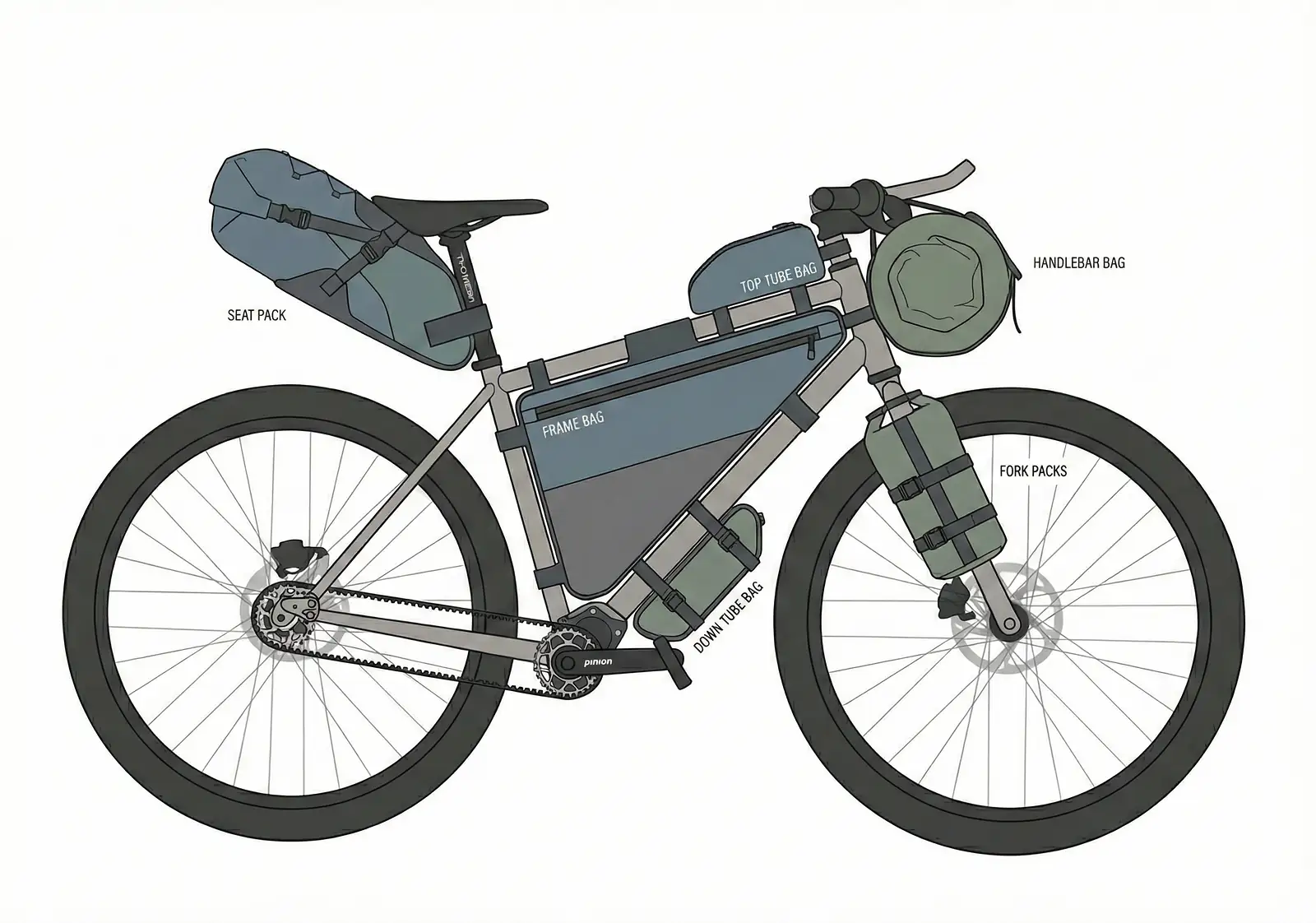 Diagram of an adventure bike with bags.